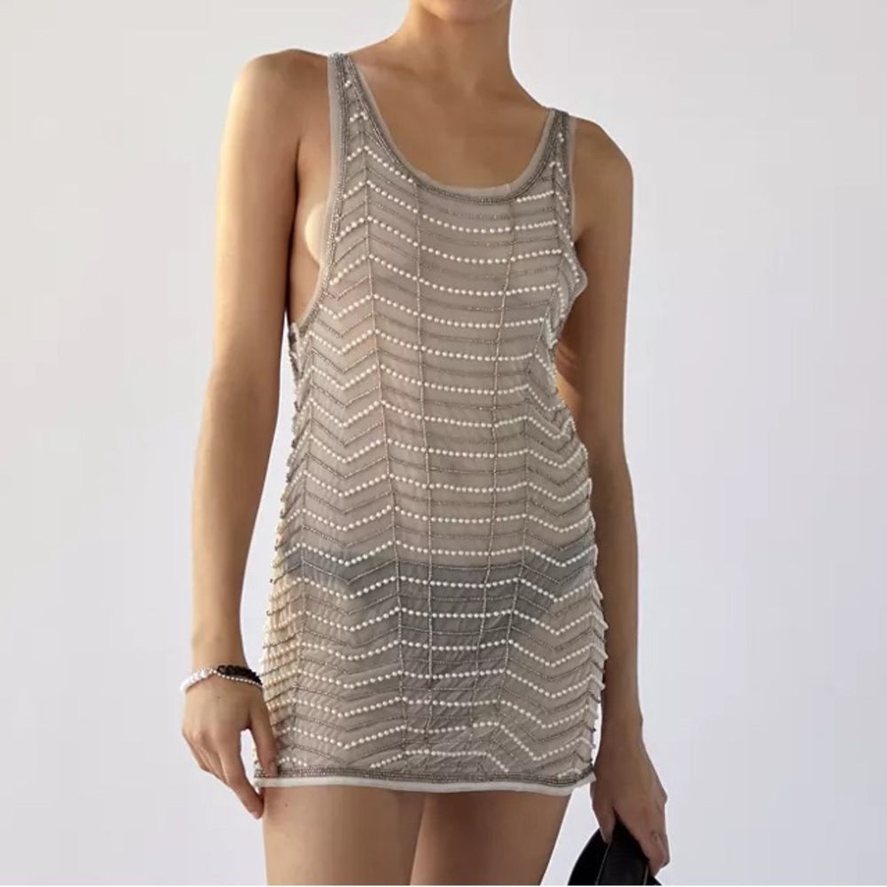 Urban Outfitters‎ UO Twiggy Sheer Embellished Beaded Mesh Mini Dress